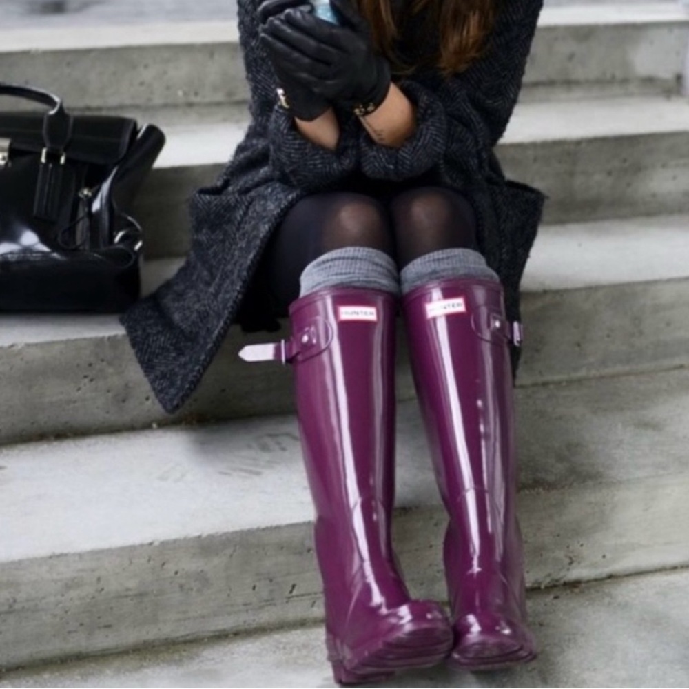 Hunter Purple Winter Rain Boots High-Shine Finish